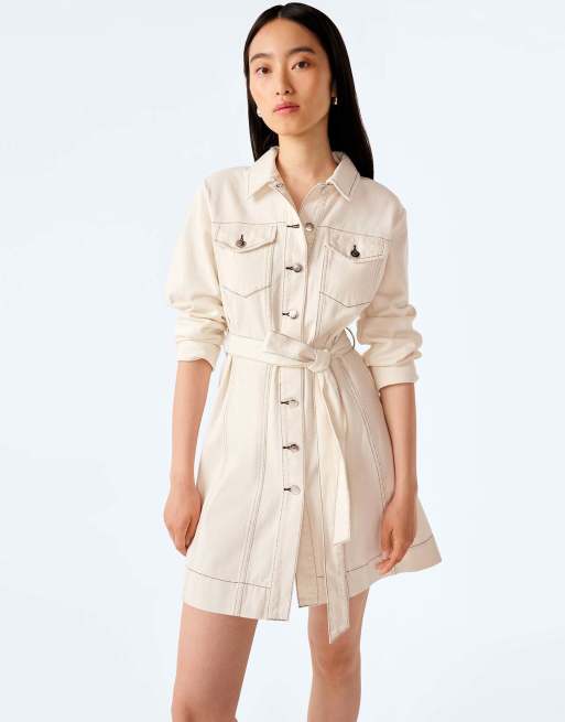Omnes Dresses vera long sleeve denim mini dress in off-white in beige, 3 of 7