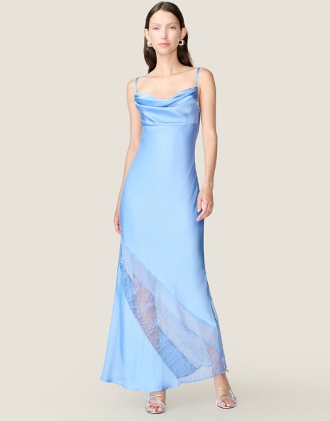 Omnes Dresses wendy midi satin dress with lace detail in blue - view 1