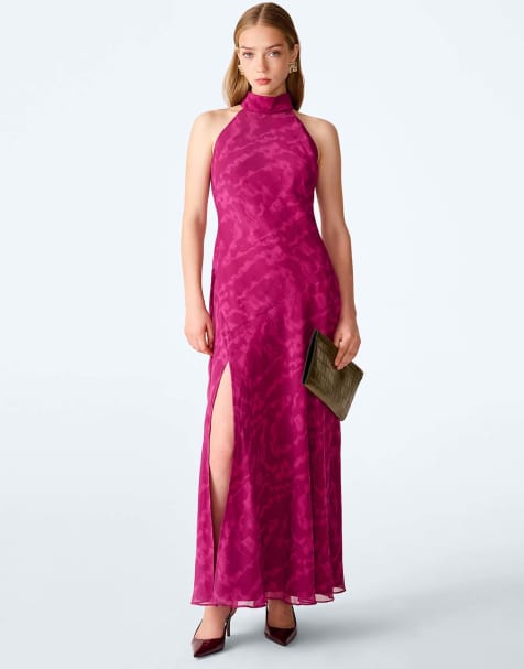 Omnes Elsie dress in magenta moire