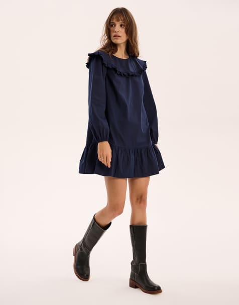 OMNES Emili Frill Mini Dress in navy