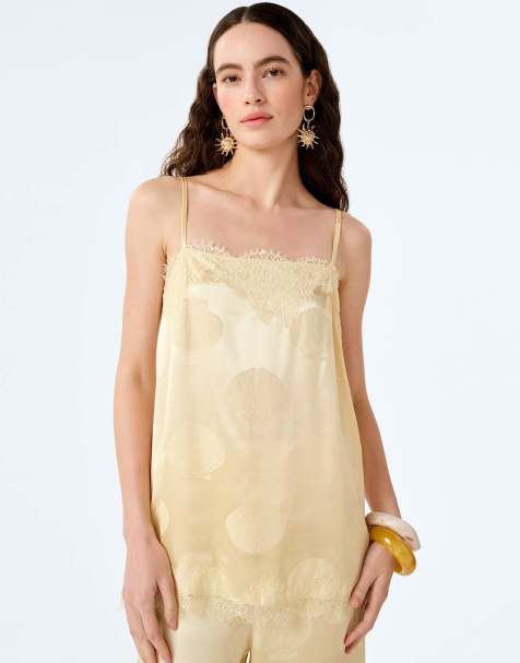 Omnes estela shell print jacquard top in double cream in yellow - view 1