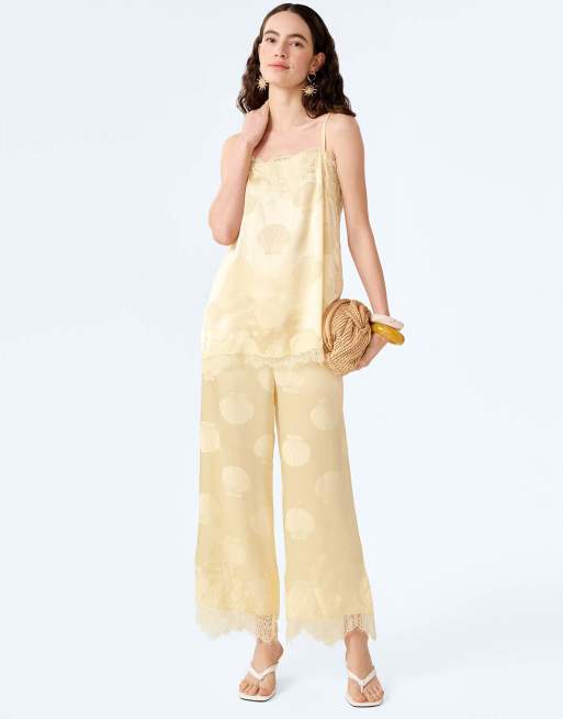 Omnes estela shell print jacquard top in double cream in yellow, 2 of 5