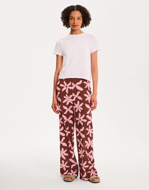 OMNES floral wide leg trouser in brown and pink - view 1