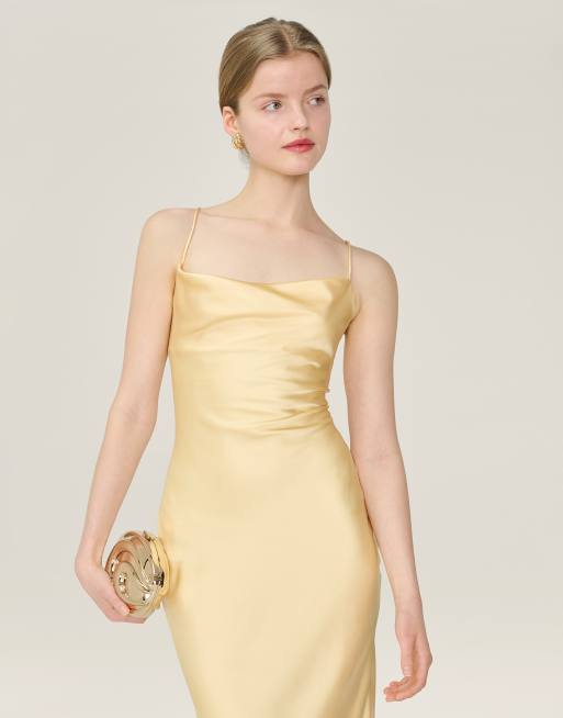Omnes Ginny satin maxi dress in yellow, 3 of 4