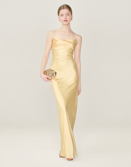 Omnes Ginny satin maxi dress in yellow, 4 of 4