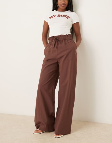 OMNES High rise wide leg trouser in plain brown - view 1
