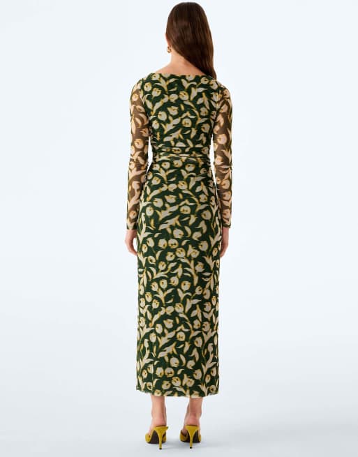 Omnes hollis green maxi occasion dress in blurred tulip floral, 2 of 7