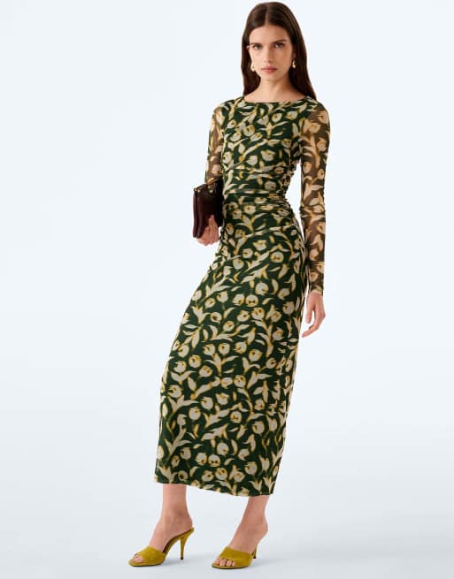 Omnes hollis green maxi occasion dress in blurred tulip floral, 4 of 7