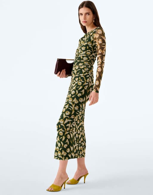 Omnes hollis green maxi occasion dress in blurred tulip floral, 5 of 7