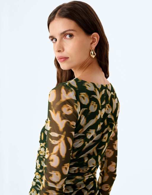 Omnes hollis green maxi occasion dress in blurred tulip floral, 6 of 7