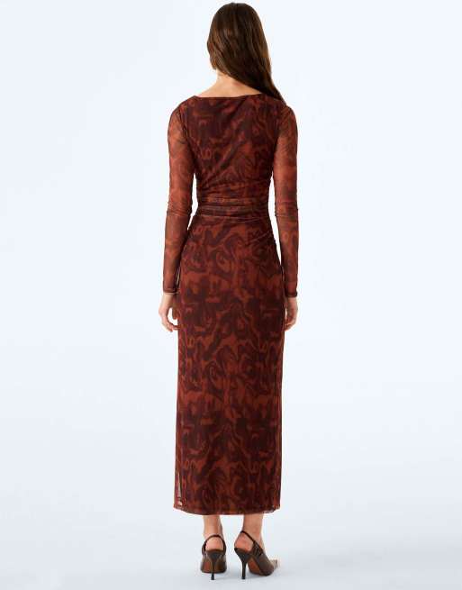 Omnes hollis maxi dress brown in woodgrain print, 2 of 7