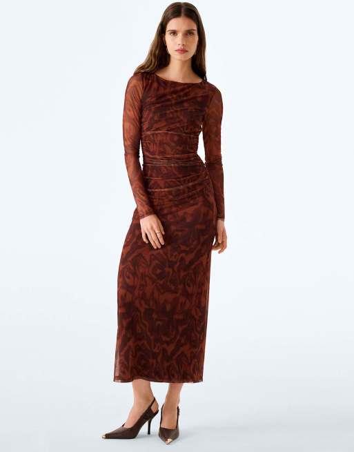 Omnes hollis maxi dress brown in woodgrain print, 4 of 7