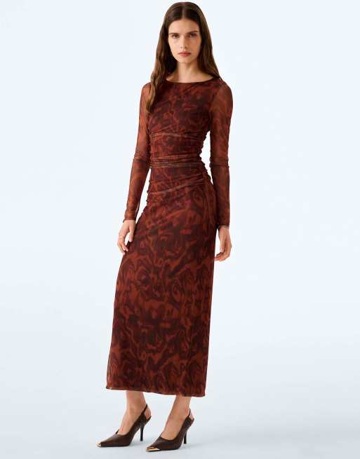Omnes hollis maxi dress brown in woodgrain print, 5 of 7