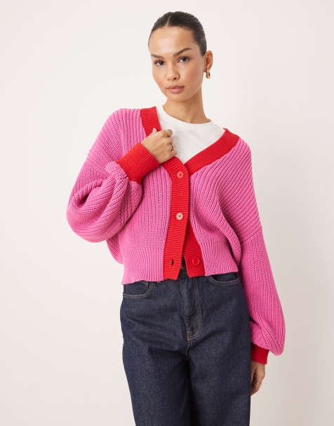 OMNES Hopper cotton cardigan in Pink and Red - view 1