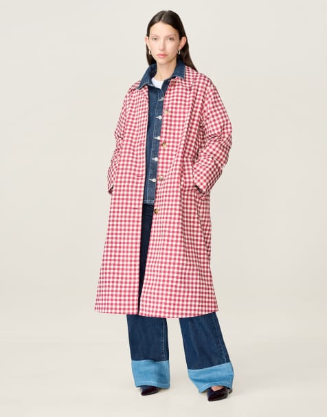 Omnes Jackets charleston tailored checked trench in red in red - view 1