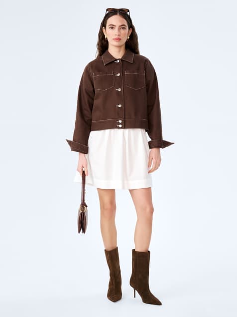 Omnes Jackets jesse jacket boxy denim jacket with patch pockets in chocolate brown in brown - view 1
