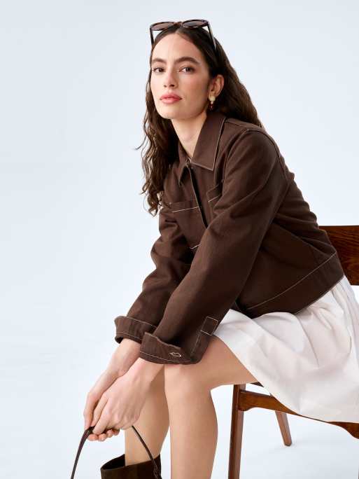 Omnes Jackets jesse jacket boxy denim jacket with patch pockets in chocolate brown in brown, 2 of 4