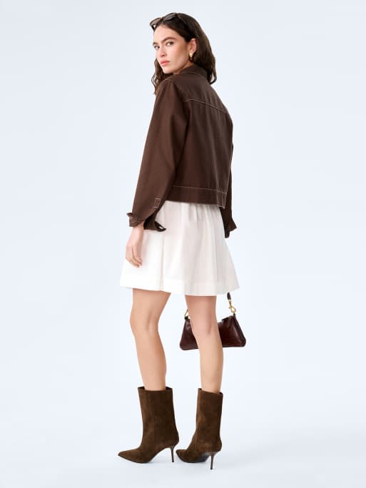 Omnes Jackets jesse jacket boxy denim jacket with patch pockets in chocolate brown in brown, 3 of 4