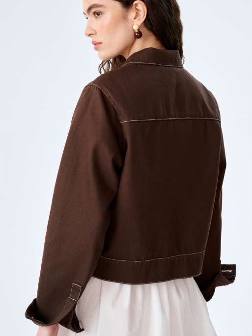 Omnes Jackets jesse jacket boxy denim jacket with patch pockets in chocolate brown in brown, 4 of 4