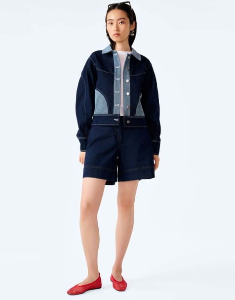 Omnes Jackets timmy barrel sleeve denim jacket with contrast pockets in blue - view 1