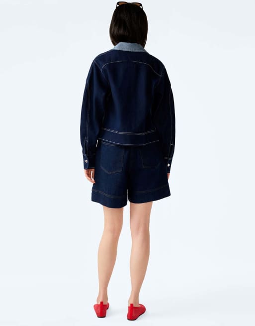 Omnes Jackets timmy barrel sleeve denim jacket with contrast pockets in blue, 2 of 7