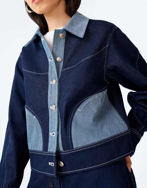 Omnes Jackets timmy barrel sleeve denim jacket with contrast pockets in blue, 3 of 7