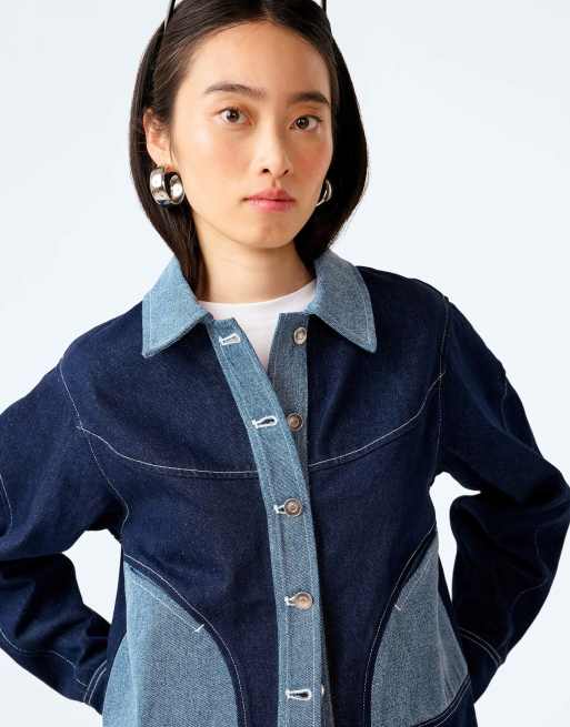 Omnes Jackets timmy barrel sleeve denim jacket with contrast pockets in blue, 5 of 7