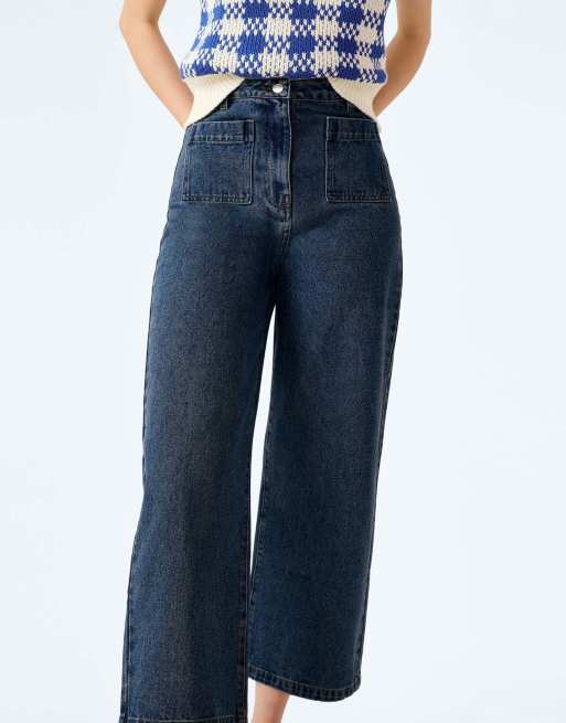 Omnes Jeans orielle high-rise, ankle grazing jeans with patch pockets in blue, 3 of 5