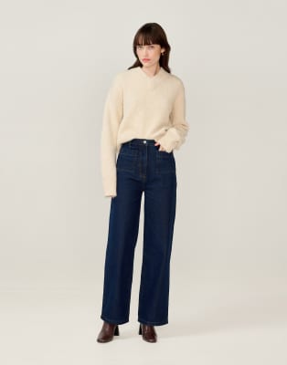 Omnes Jeans Orielle High-rise Patch Pockets Flared Leg Jean In Blue