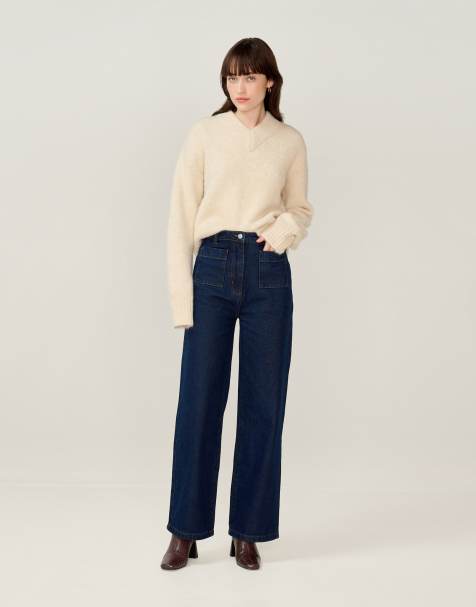 Omnes Jeans orielle high-rise patch pockets flared leg jean in indigo denim blue in blue - view 1