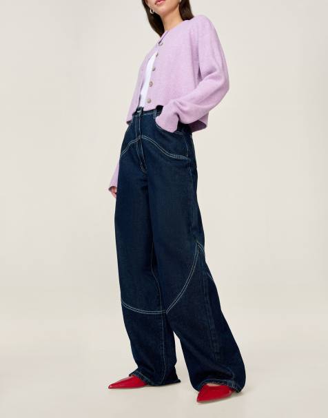 Omnes Jeans zola barrel mid-rise contrast stitch jean in blue in blue - view 1