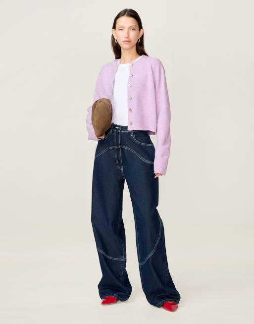 Omnes Jeans zola barrel mid-rise contrast stitch jean in blue in blue, 2 of 4