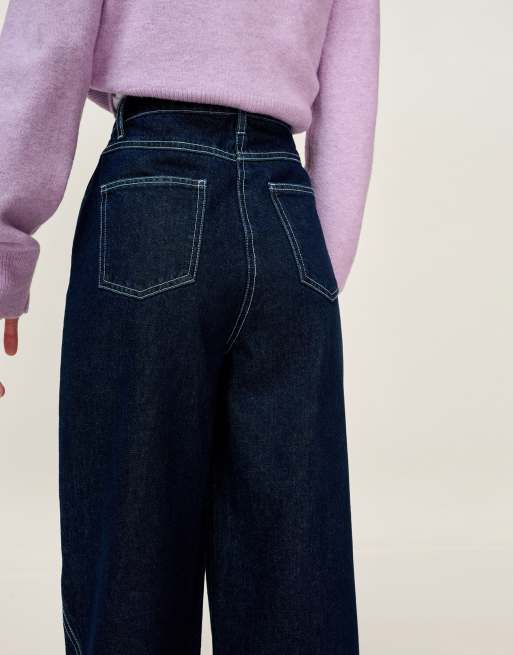 Omnes Jeans zola barrel mid-rise contrast stitch jean in blue in blue, 3 of 4