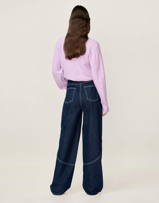 Omnes Jeans zola barrel mid-rise contrast stitch jean in blue in blue, 4 of 4