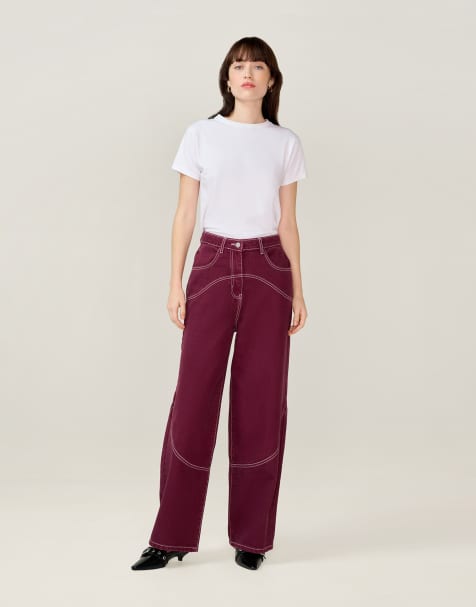 Omnes Jeans zola barrel mid-rise contrast stitch jean in red in red - view 1