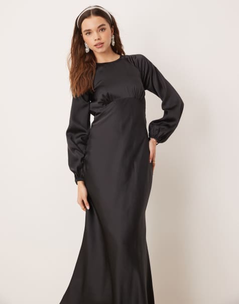 OMNES Joelle Satin Dress in Black