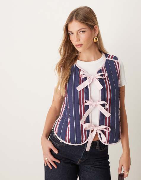 OMNES Jojo Cotton Quilted Gilet in Navy Stripe - view 1
