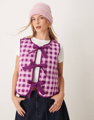 OMNES Jojo Cotton Quilted Gilet in Pink Gingham