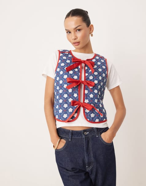 OMNES Jojo Quilted Gilet in Floral Check - view 1