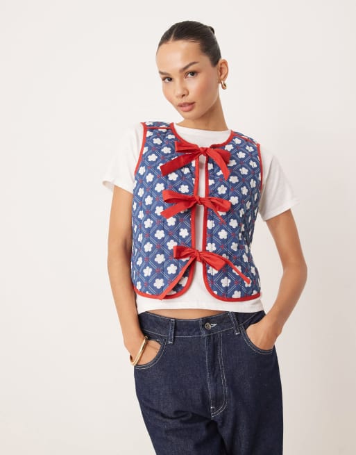 OMNES Jojo Quilted Gilet in Floral Check