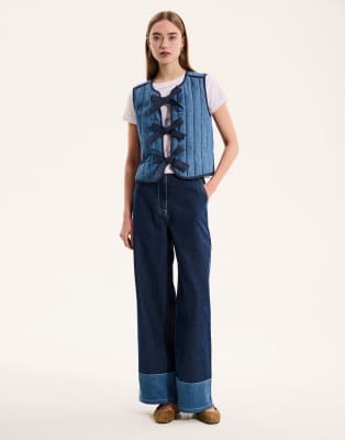 Omnes Jojo Quilted Tie Fastenings Contrast Jacket In Blue