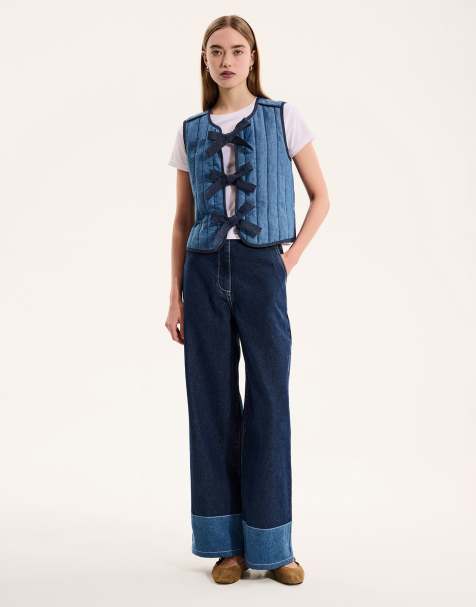 OMNES Jojo Quilted tie fastenings contrast jacket in blue  - view 1