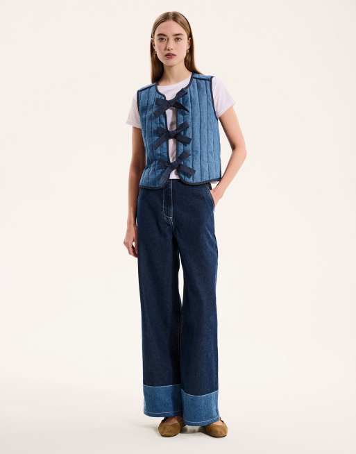 OMNES Jojo Quilted tie fastenings contrast jacket in blue 