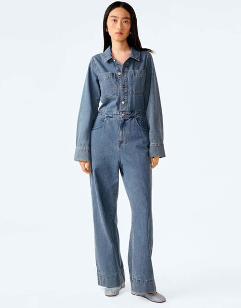 Omnes Jumpsuits diya light wash denim jumpsuit in cream - view 1