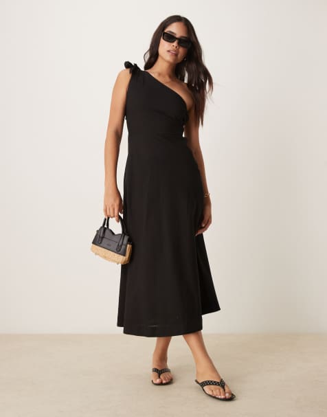 OMNES Junaya one-shoulder style maxi dress in plain black