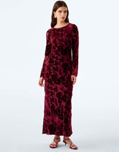 Omnes juniper dress in deep wine devore in deep wine