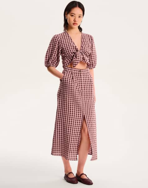 OMNES karina knot front top in gingham pink - view 1