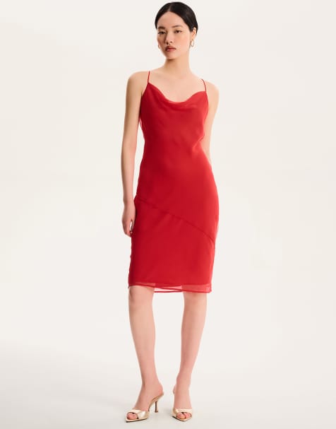 OMNES kiki cowl back midi dress in red