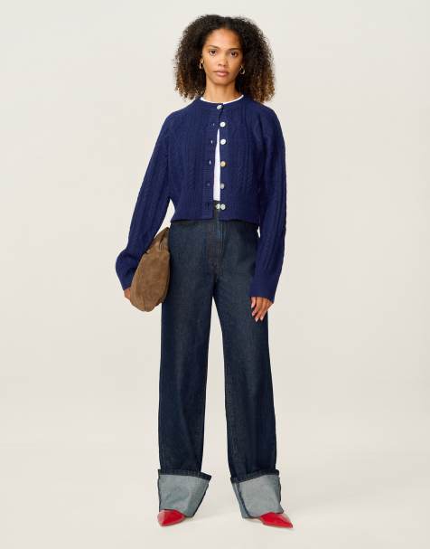 Omnes Knitwear august cable cardigan in navy in blue - view 1