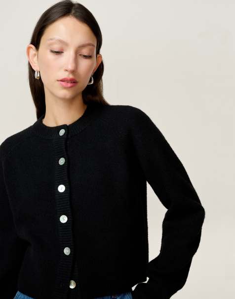 Omnes Knitwear august high neck cardigan in black 
